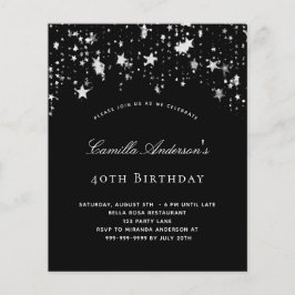 Birthday Black White stars budget uitnodiging Flyer