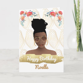 Birthday, Black Woman, Whimsical Gold Kaart