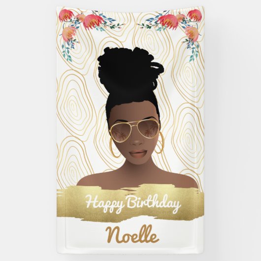 Birthday, Black Woman, Whimsical Gold Spandoek (Verticaal)