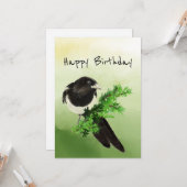Birthday Blank curieus Magpie Garden Bird Wildlife Kaart (Voorkant / Achterkant in situ)