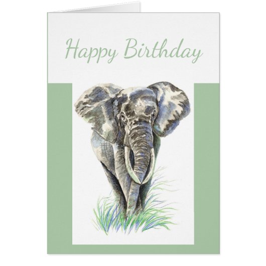 Birthday Blank Waterverf Elephant Animal art (Voorkant)