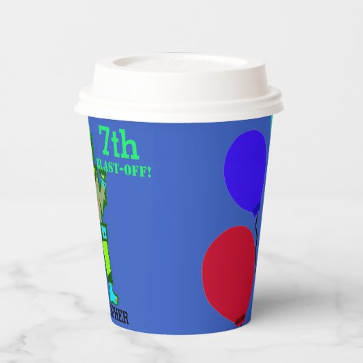 Birthday Blast Off Green Robot ballonnen Papieren Bekers (Links)