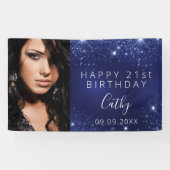 Birthday blauwe glitter op foto op maat spandoek (Horizontaal)