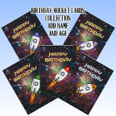 Birthday blauwe raketop aangepaste naam en leeftij cadeaupapier