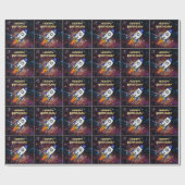 Birthday blauwe raketop aangepaste naam en leeftij cadeaupapier (Vlak)