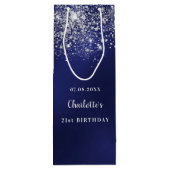 Birthday blauwe witte glitterstofmonogram wijn cadeautas (Achterkant)