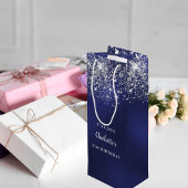 Birthday blauwe witte glitterstofmonogram wijn cadeautas