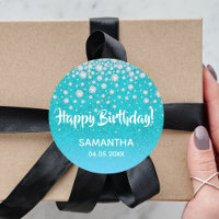 Birthday blauwgroen blauwe groene glitter naam dia