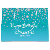 Birthday blauwgroen blauwe groene glitter naam groot cadeauzakje (Voorkant)