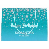 Birthday blauwgroen blauwe groene glitter naam groot cadeauzakje (Achterkant)