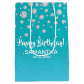 Birthday blauwgroen blauwe groene glitter naam medium cadeauzakje (Achterkant)