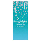 Birthday blauwgroen blauwe groene glitter naam wijn cadeautas (Achterkant)