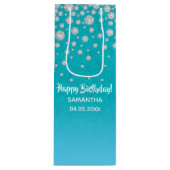 Birthday blauwgroen blauwe groene glitter naam wijn cadeautas (Voorkant)