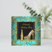 Birthday Blauwgroen Blue Gold Black Lipstick Kaart (Staand voorkant)