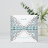 Birthday BLAUWGROEN BLUE Silver White Diamond Kaart (Staand voorkant)