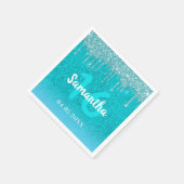 Birthday blauwgroen glitter blue green aquamonogra servet (Hoek)