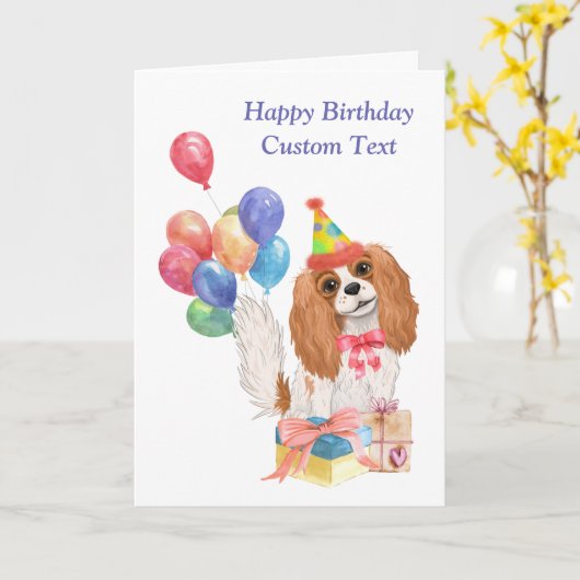 Birthday Blenheim Cavalier King Charles Spaniel Kaart (Gele Bloem)