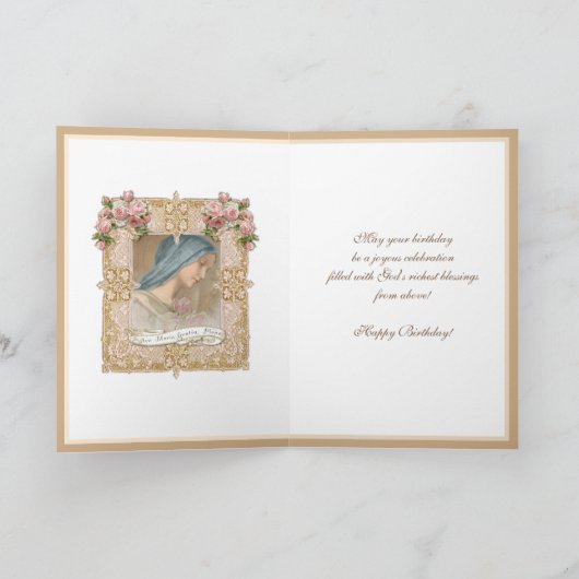 Birthday Blessed Maagd Mary Pink rozen Kaart (Binnen)