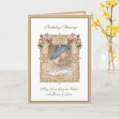 Birthday Blessed Maagd Mary Pink rozen Kaart (Gele Bloem)