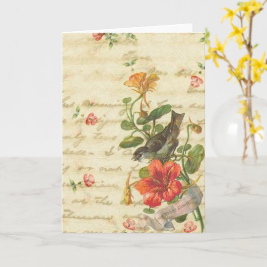 Birthday Blessing  Bird Kaart (Gele Bloem)