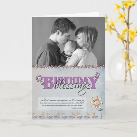 Birthday Blessings bloemen & bijbelfoto Kaart (Gele Bloem)