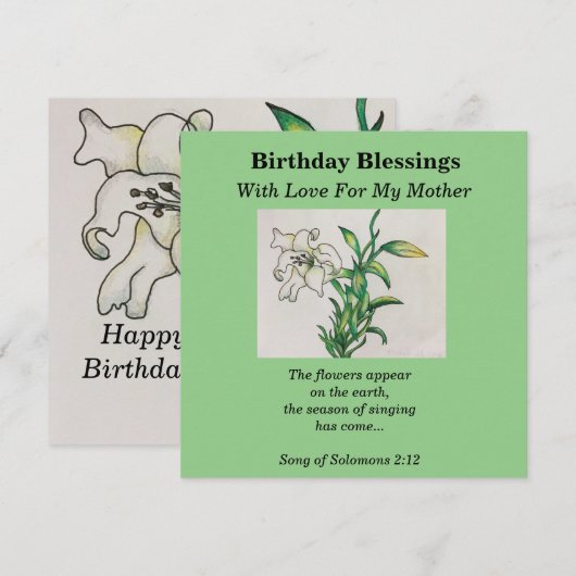 Birthday Blessings moeder Lily Flower Bible Verse (Voorkant / Achterkant)