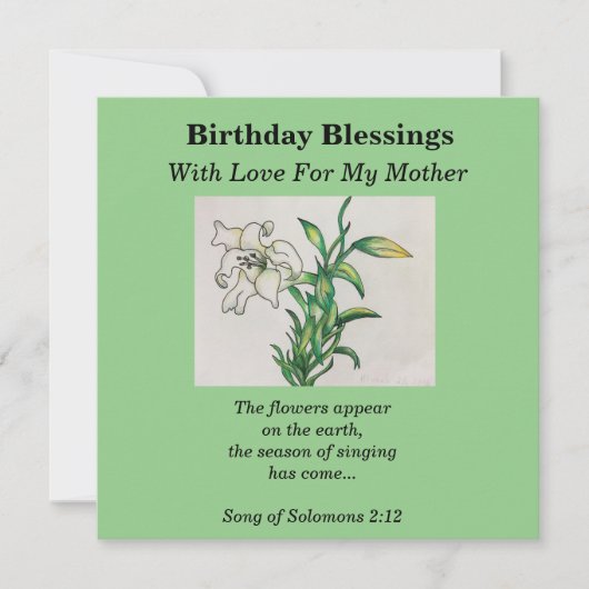 Birthday Blessings moeder Lily Flower Bible Verse (Voorkant)