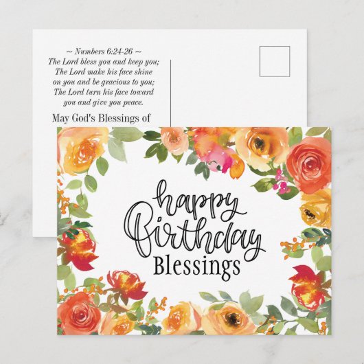 Birthday Blessings Numbers 6:24-26 Floral Garden Briefkaart (Voorkant / Achterkant)