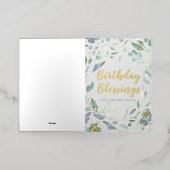 Birthday Blessings Paarse Waterverf Floral Gold Folie Wenskaart (Buiten Laag)