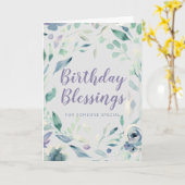 Birthday Blessings Paarse Waterverf Floral Kaart (Gele Bloem)