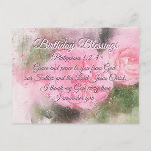 Birthday Blessings Philippians 1:2-3 Bijbelversie Briefkaart