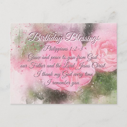 Birthday Blessings Philippians 1:2-3 Bijbelversie Briefkaart (Voorkant)