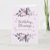Birthday Blessings Pink Waterverf Floral Kaart (Voorkant)