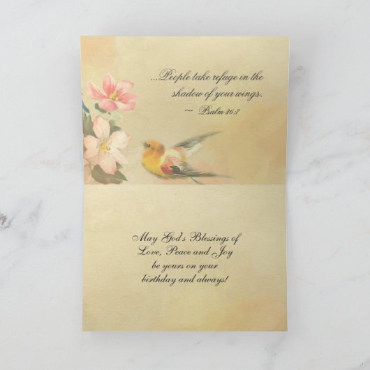 Birthday Blessings Psalm 36:7 Bijbelse  vogels Kaart (Binnen)