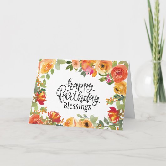 Birthday Blessings The Lord Bless You Floral Kaart (Voorkant)