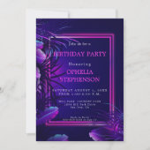 Birthday | Bloed tropische neondag Kaart (Voorkant)