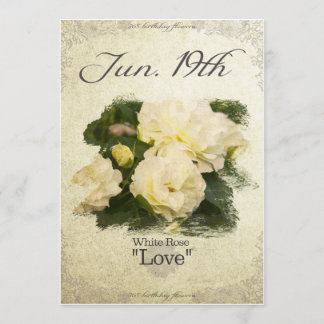 Birthday bloemen op 19 juni "White Rose" Kaart