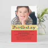 Birthday Blokken Fotouitnodiging Kaart (Staand voorkant)