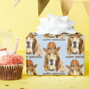Birthday Bloodhound met Sheriff Cowboy Pet Cadeaupapier