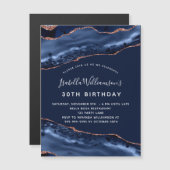 Birthday blue agate roos gouden magneet uitnodigin (Voorkant / Achterkant)