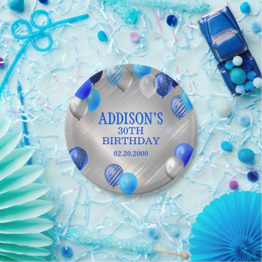 Birthday Blue-ballonnen Papieren Bordje (Feest)