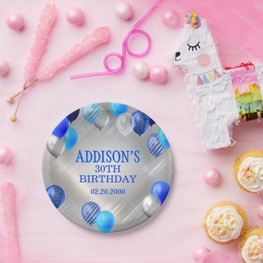 Birthday Blue-ballonnen Papieren Bordje (Feest)