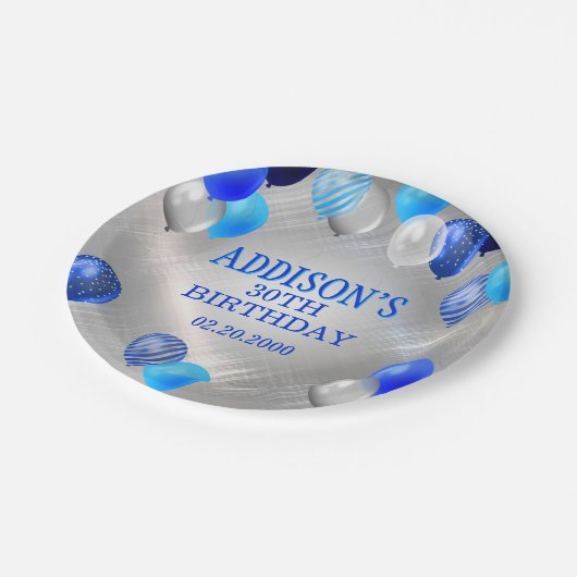 Birthday Blue-ballonnen Papieren Bordje (Gekanteld)