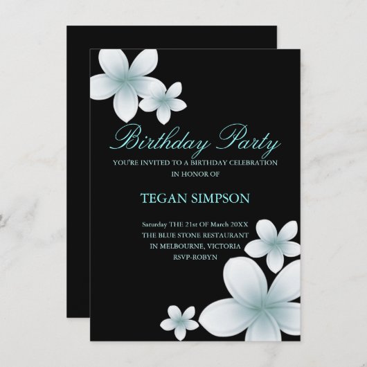 Birthday Blue & Black Frangipani Kaart (Voorkant / Achterkant)