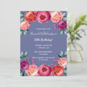 Birthday blue blush roze florals elegant kaart (Staand voorkant)