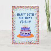 Birthday Blue Cake Colorful Celebration Kaart (Voorkant)