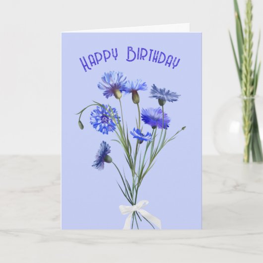 Birthday Blue Cornflower Bouquet Kaart (Voorkant)