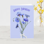 Birthday Blue Cornflower Bouquet Kaart (Gele Bloem)