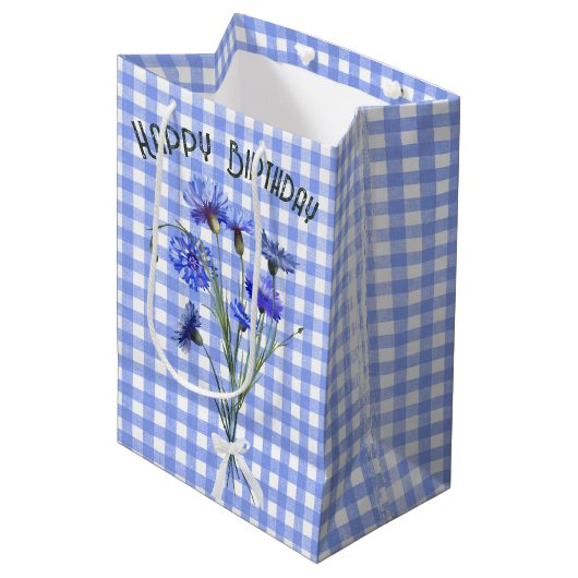 Birthday Blue Cornflower Bouquet Medium Cadeauzakje (Voorkant Gekanteld)