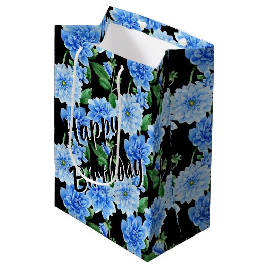 Birthday Blue Dahlias Medium Cadeauzakje (Voorkant Gekanteld)